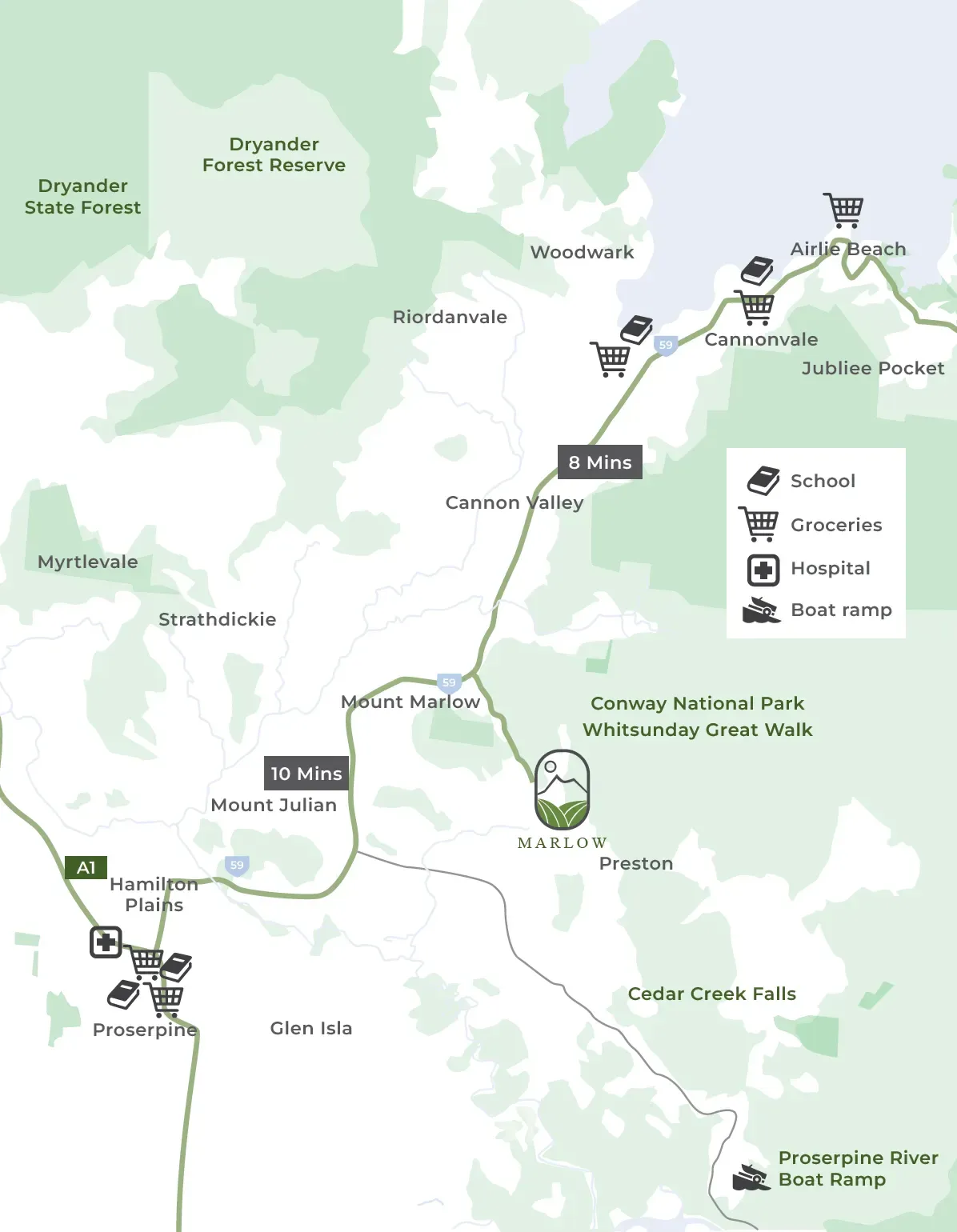 Map — Airlie Beach, Cannonvale and Hidden Valley